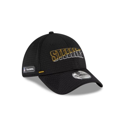 Black Pittsburgh Steelers Hat - New Era NFL Official Summer Sideline 39THIRTY Stretch Fit Caps USA4527190